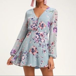NWT Lulu’s Light Blue Floral Print Skater Dress